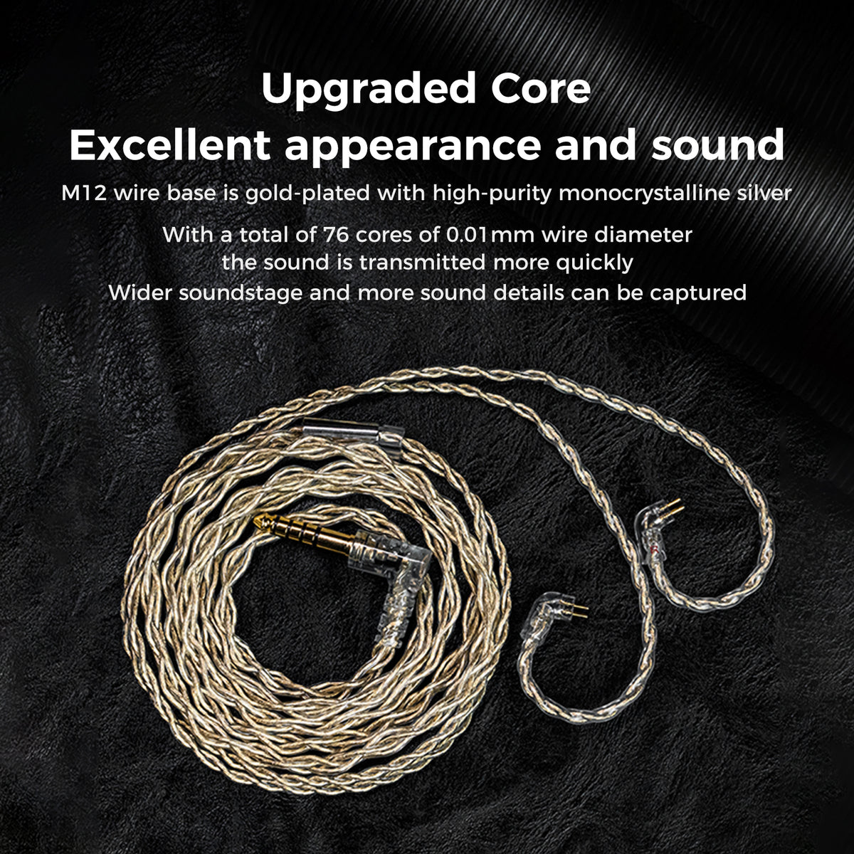 LETSHUOER M12 Monocrystalline Silver Gold-plated Cable with 0.78mm