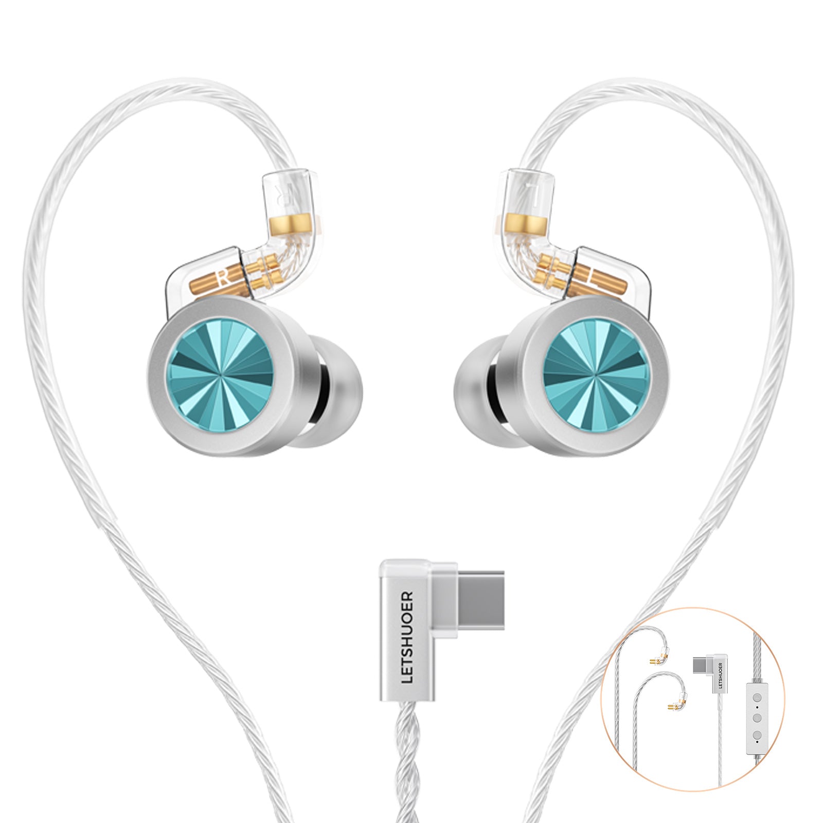 LETSHUOER D02 In-Ear Monitor Hifi IEM Wired Earphones for Type-C / 3.5mm