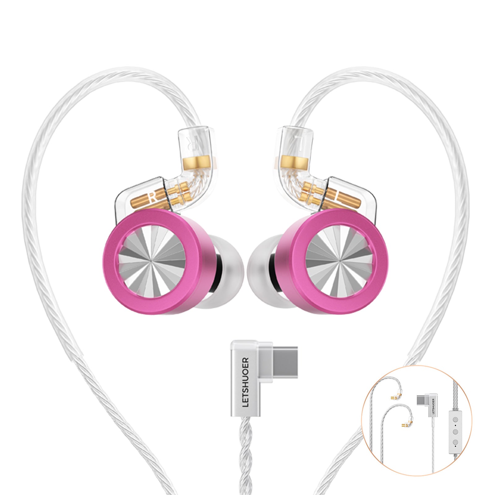 LETSHUOER D02 In-Ear Monitor Hifi IEM Wired Earphones for Type-C / 3.5mm