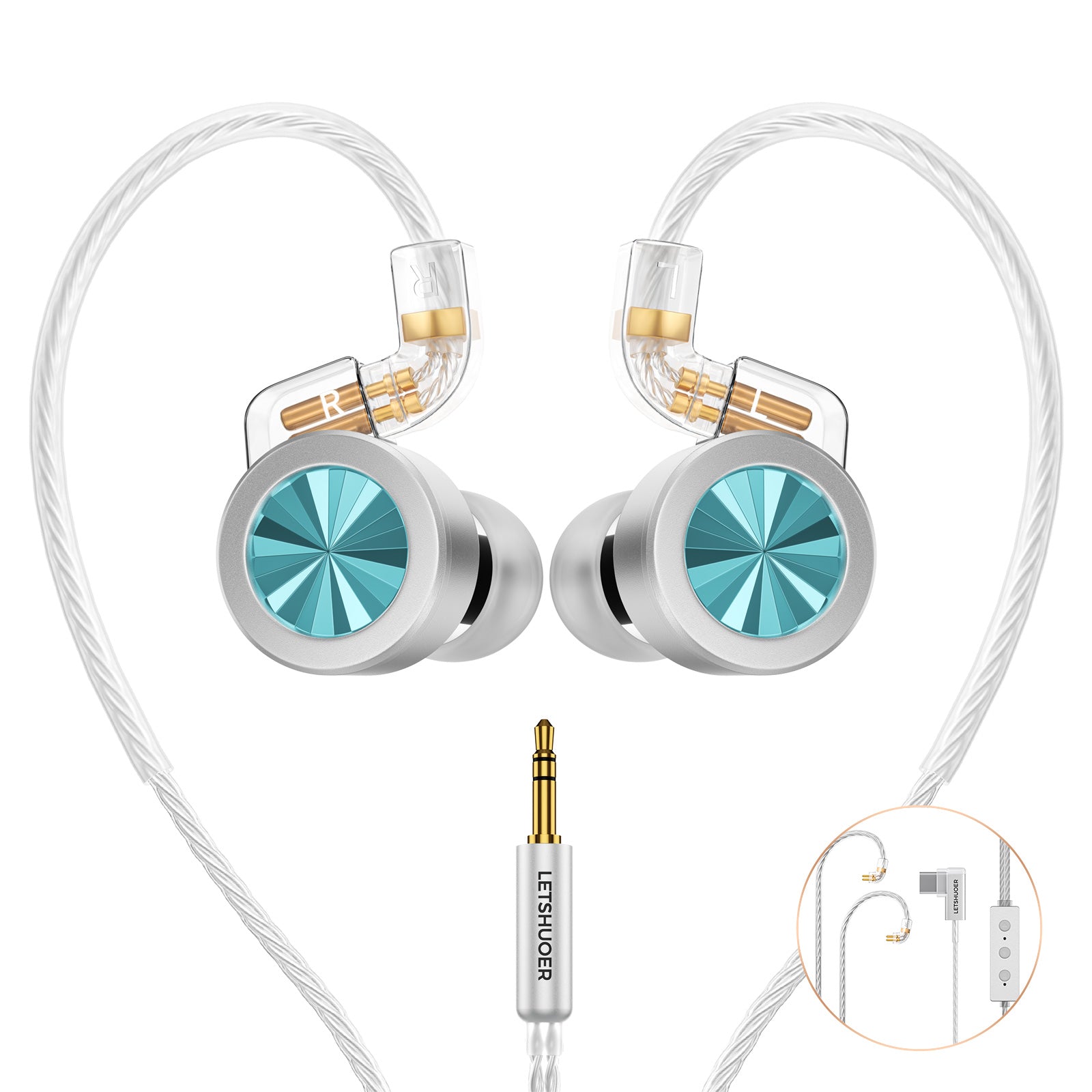 LETSHUOER D02 In-Ear Monitor Hifi IEM Wired Earphones for Type-C / 3.5mm