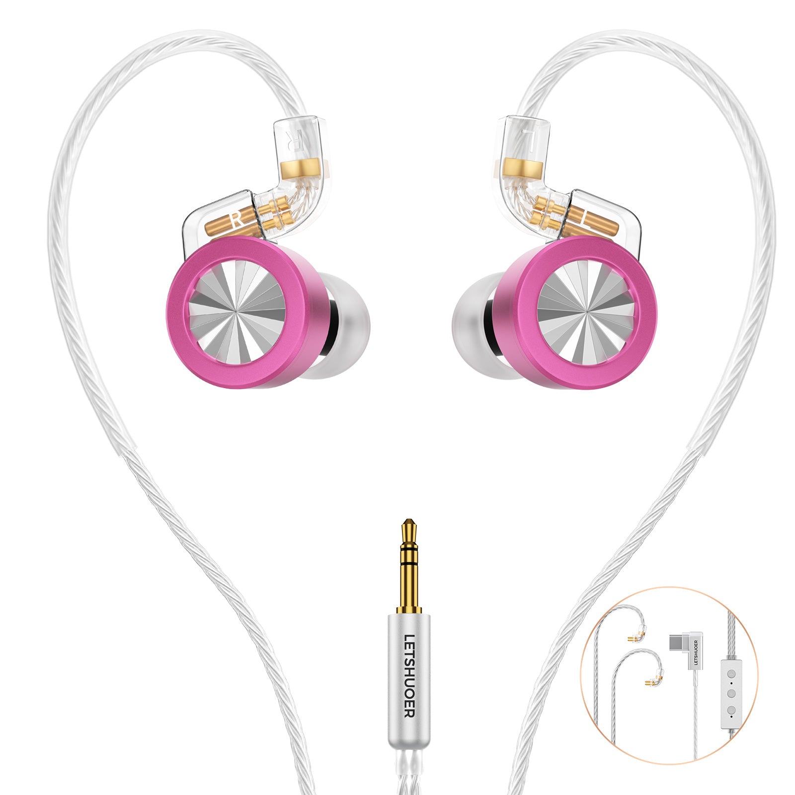 LETSHUOER D02 In-Ear Monitor Hifi IEM Wired Earphones for Type-C / 3.5mm