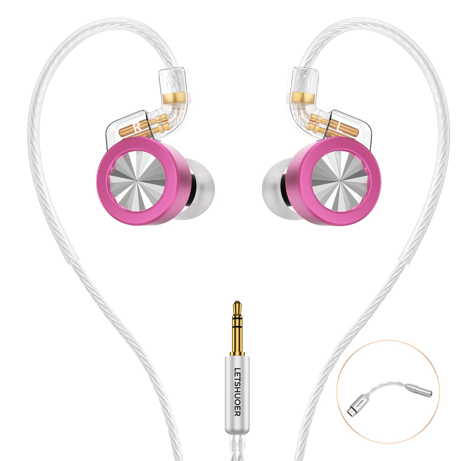 LETSHUOER D02 In-Ear Monitor Hifi IEM Wired Earphones for Type-C / 3.5mm