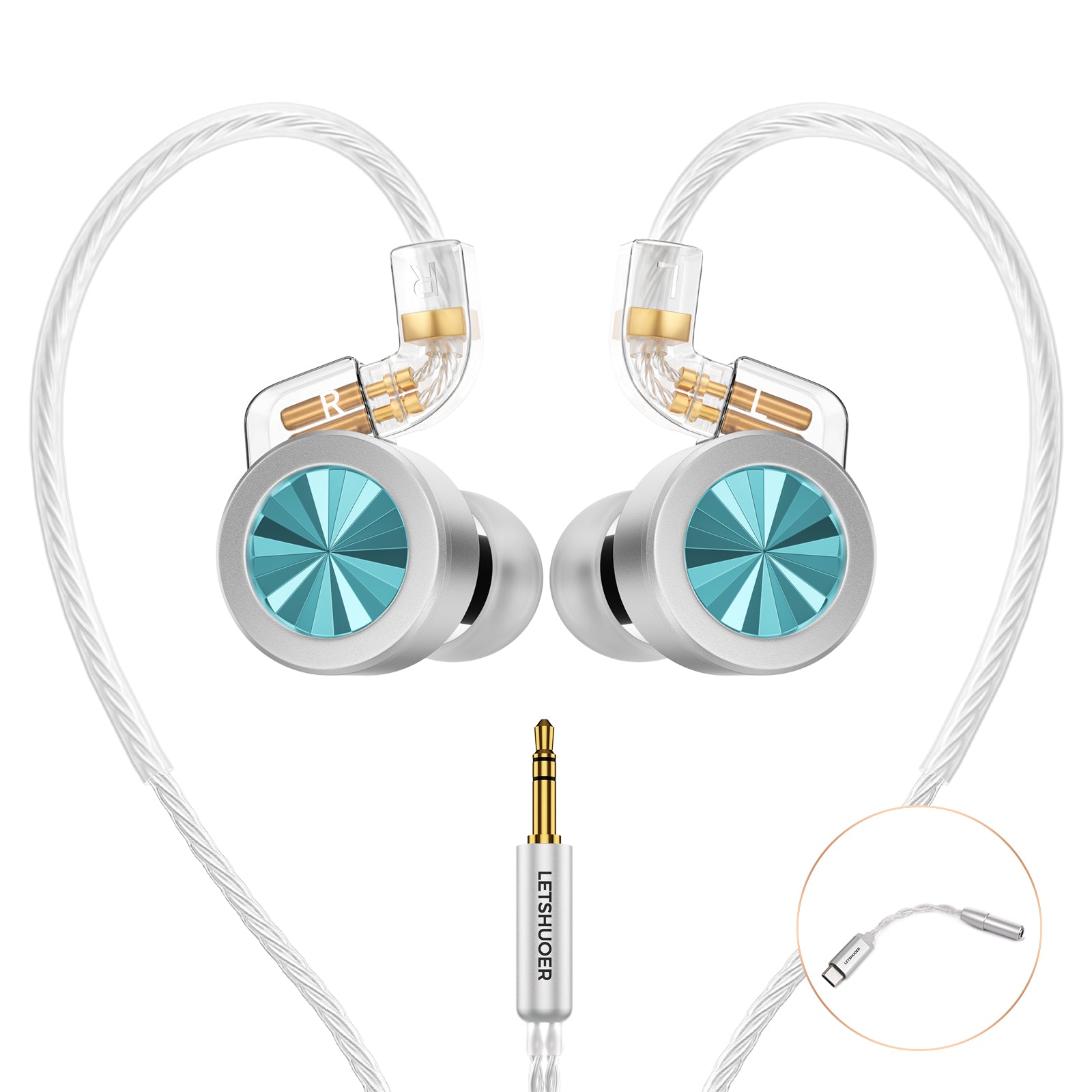LETSHUOER D02 In-Ear Monitor Hifi IEM Wired Earphones for Type-C / 3.5mm