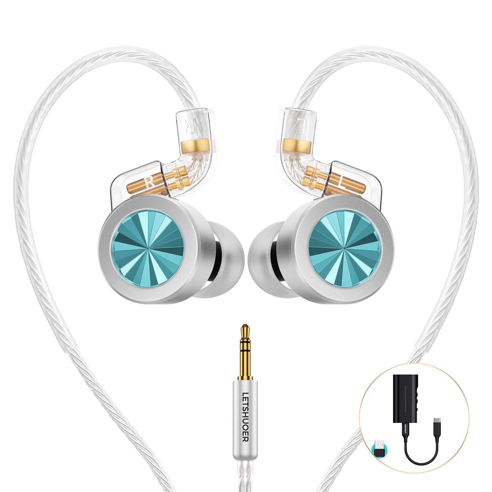 LETSHUOER D02 In-Ear Monitor Hifi IEM Wired Earphones for Type-C / 3.5mm